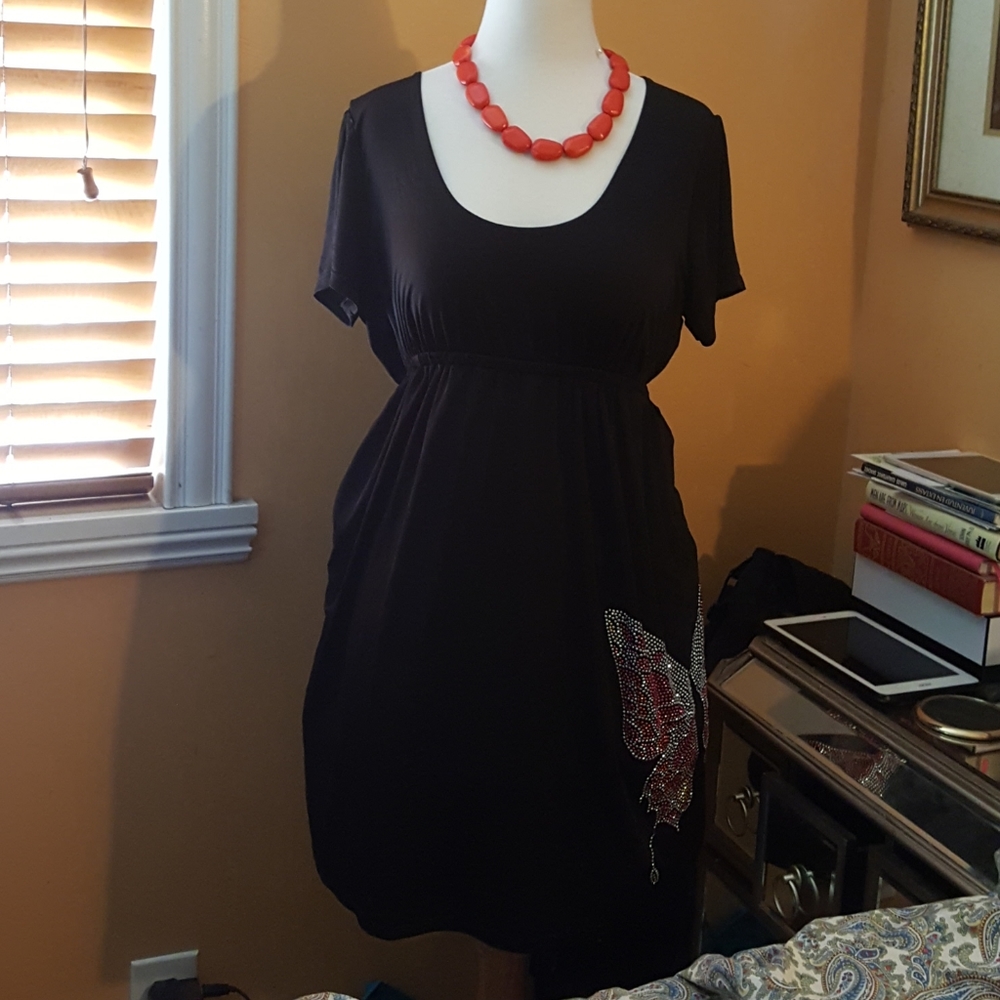 Black dress with butterfly on the side